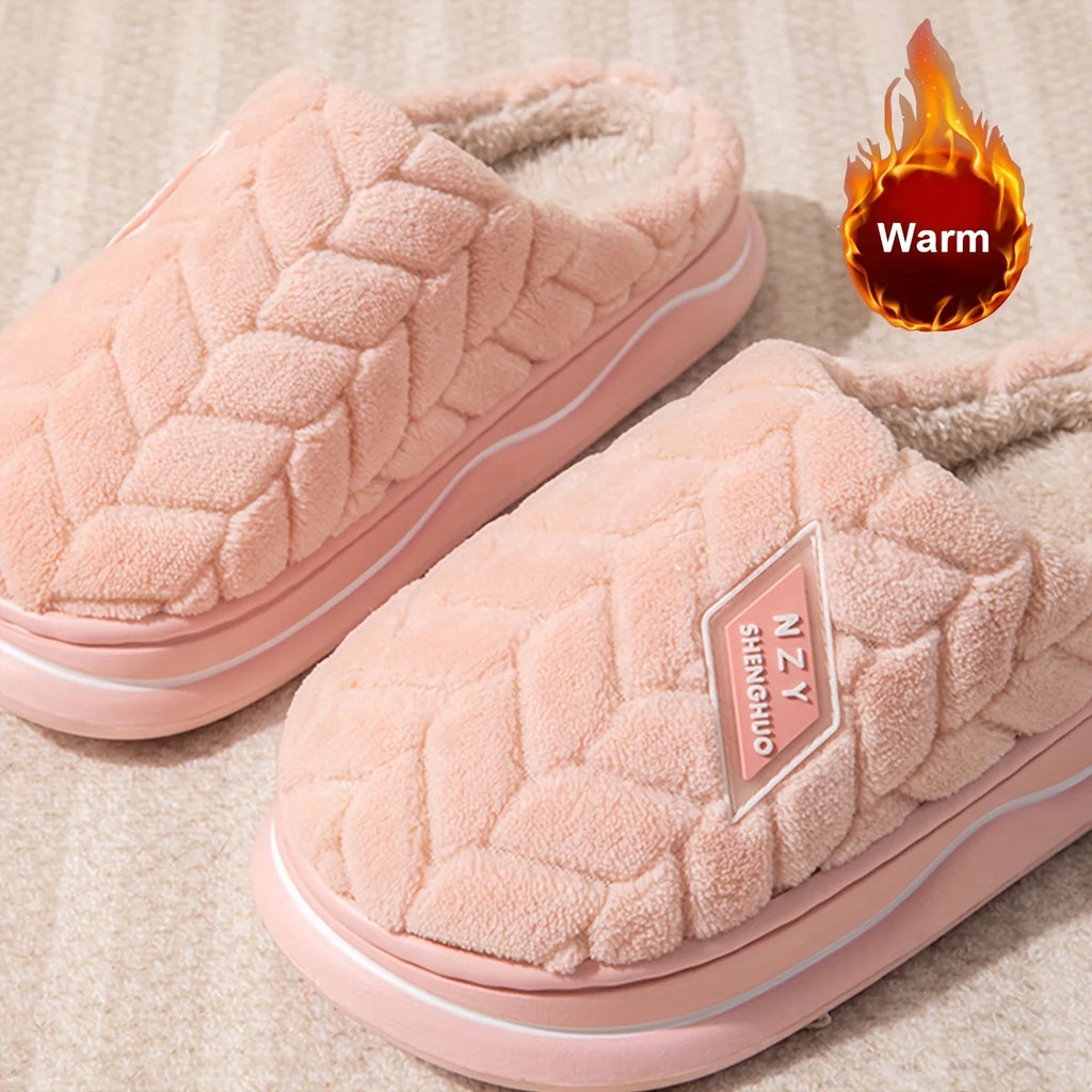 Warmth and Slip-Resistant Thick Sole Plush Slippers - Autumn and Winter Indoor Home Slippers for Women and Men's Couple