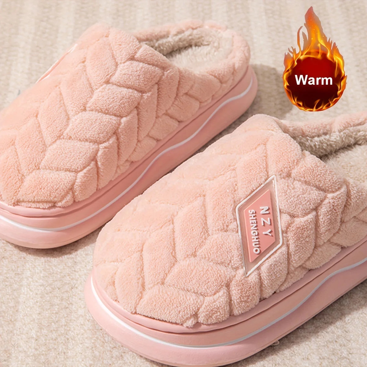 Warmth and Slip-Resistant Thick Sole Plush Slippers - Autumn and Winter Indoor Home Slippers for Women and Men's Couple