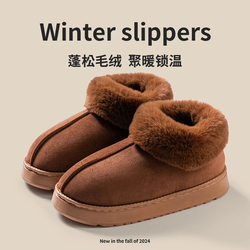 2025 High Quality of  Women's Fashion Snow Boots Fluffy Plush Faux Fur Soft Slippers Winter Indoor Comfortable Home men's Shoes