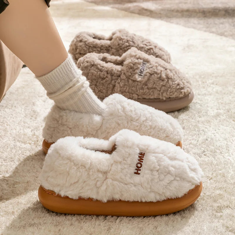 Cotton slippers women's winter new style bag heel home warm and non slip plush cotton shoes for men wearing outside