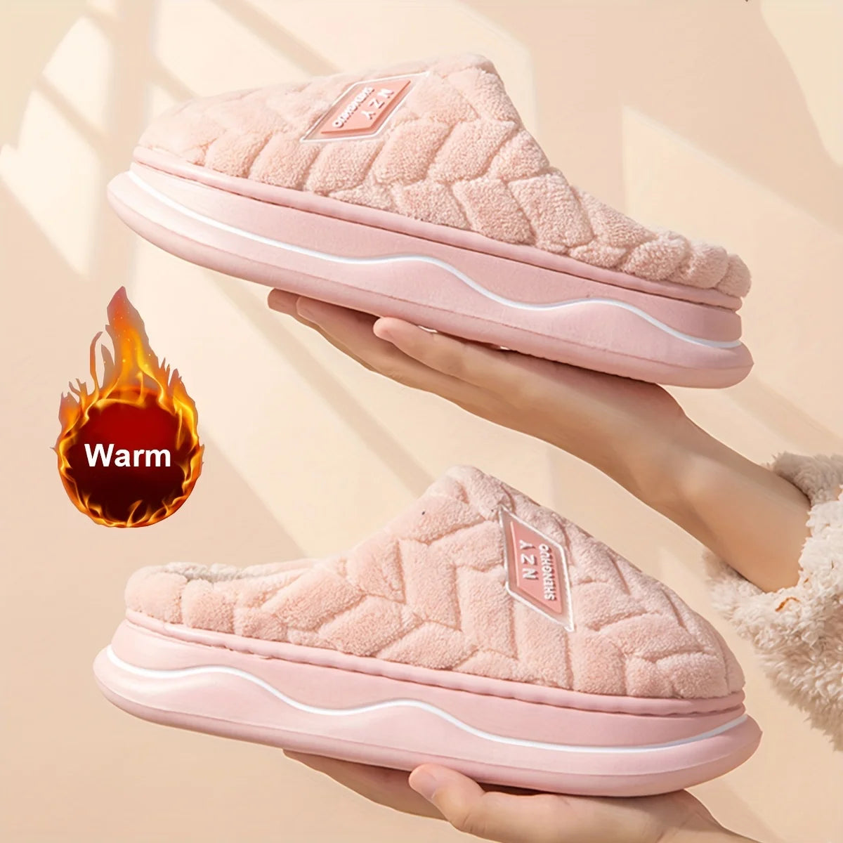 Warmth and Slip-Resistant Thick Sole Plush Slippers - Autumn and Winter Indoor Home Slippers for Women and Men's Couple