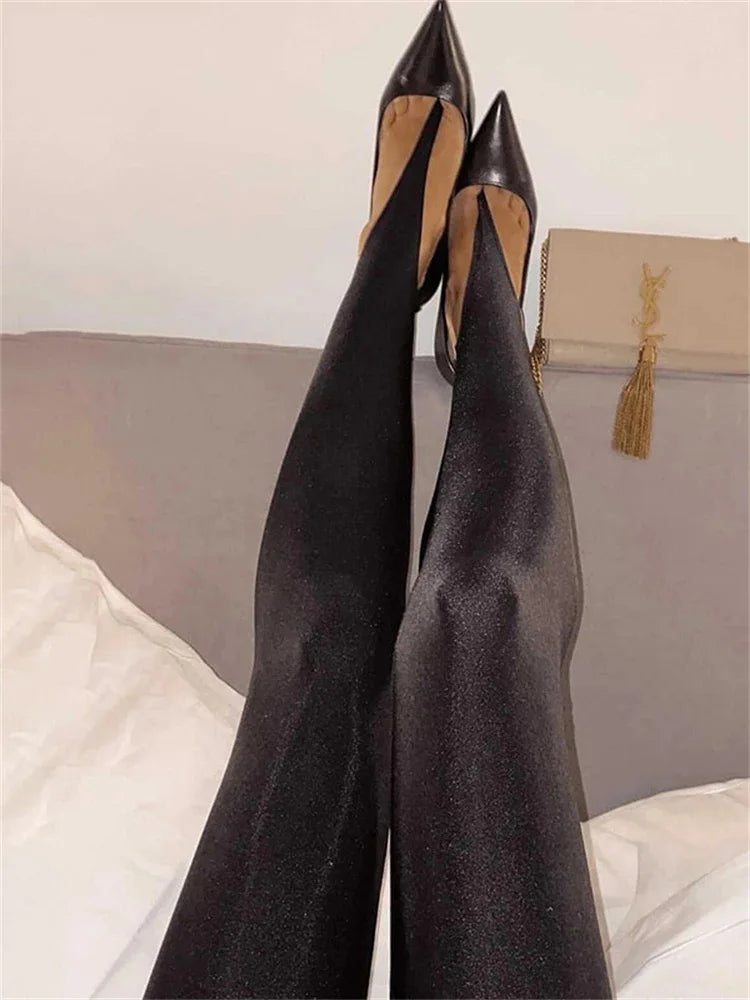 Korean Fashion Winter Black High Waisted Skinny Y2K Women Pants Sexy Glitter Casual Club 2022 Leggings Pants Long