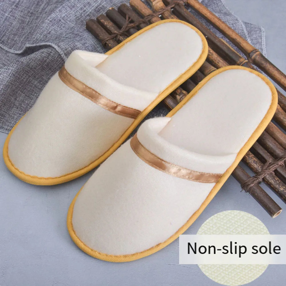 Thickened Slippers Home Disposable Slippers Solid Color Coral Fleece Hotel Slippers Soft Non-slip Warm Washable Shoes Travel