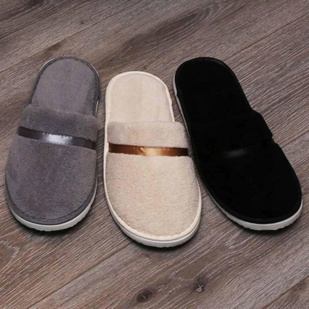 Thickened Slippers Home Disposable Slippers Solid Color Coral Fleece Hotel Slippers Soft Non-slip Warm Washable Shoes Travel